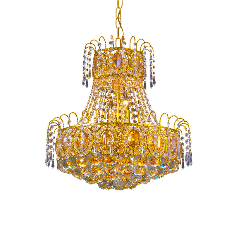 Vintage Basket Pendant Lamp 8 Heads Crystal Strand Chandelier Lighting in Gold for Lobby Clearhalo 'Ceiling Lights' 'Chandeliers' Lighting' options 979583