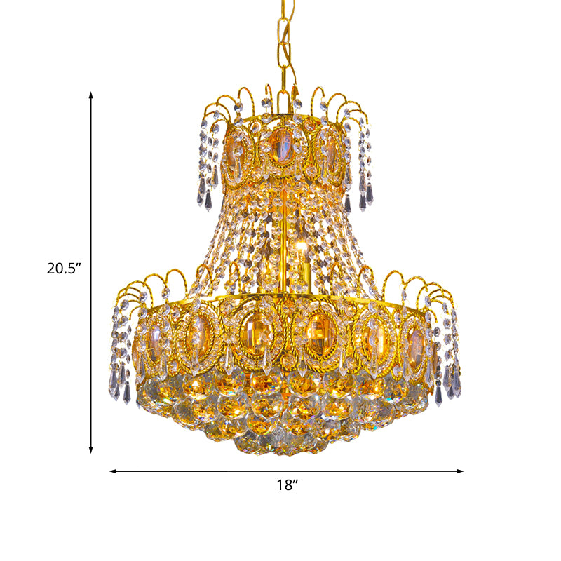 Vintage Basket Pendant Lamp 8 Heads Crystal Strand Chandelier Lighting in Gold for Lobby Clearhalo 'Ceiling Lights' 'Chandeliers' Lighting' options 979585