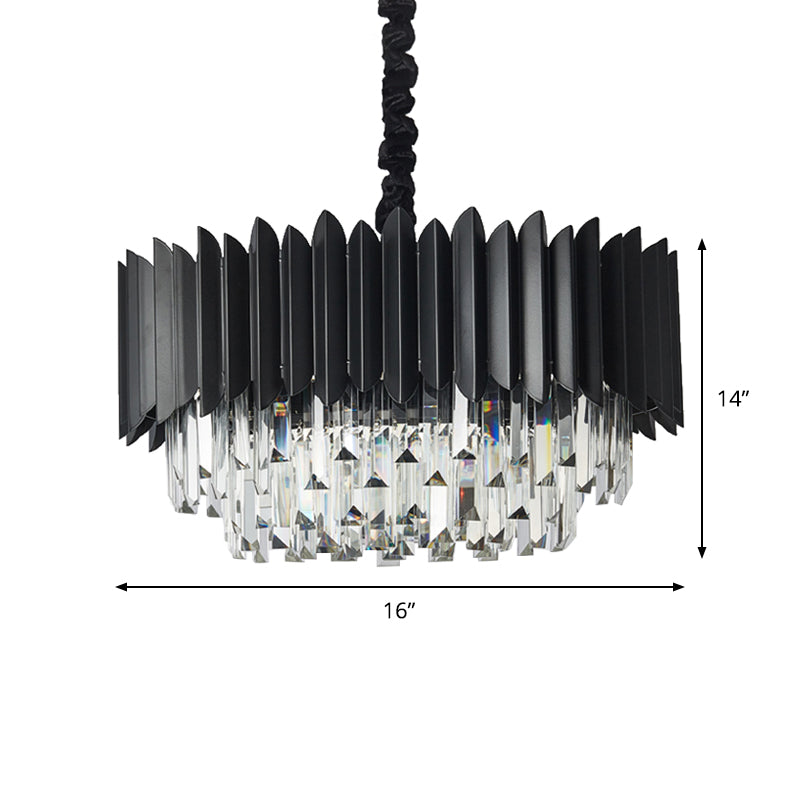 Modern Drum Pendulum Light Crystal Prisms 4-Bulb Living Room Hanging Chandelier in Black Clearhalo 'Ceiling Lights' 'Chandeliers' 'Modern Chandeliers' 'Modern' Lighting' 979609