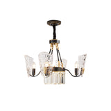 4 Bulbs Dining Room Pendulum Light Modern Black and Gold Finish Chandelier with Arced Panel Clear Crystal Shade Clearhalo 'Ceiling Lights' 'Chandeliers' 'Modern Chandeliers' 'Modern' Lighting' 979632