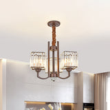 Cuboid Shape Dining Room Chandelier Crystal Block 3/6 Lights Modernist Pendant Lamp Fixture in Coffee 3 Coffee Clearhalo 'Ceiling Lights' 'Chandeliers' 'Modern Chandeliers' 'Modern' Lighting' 979635