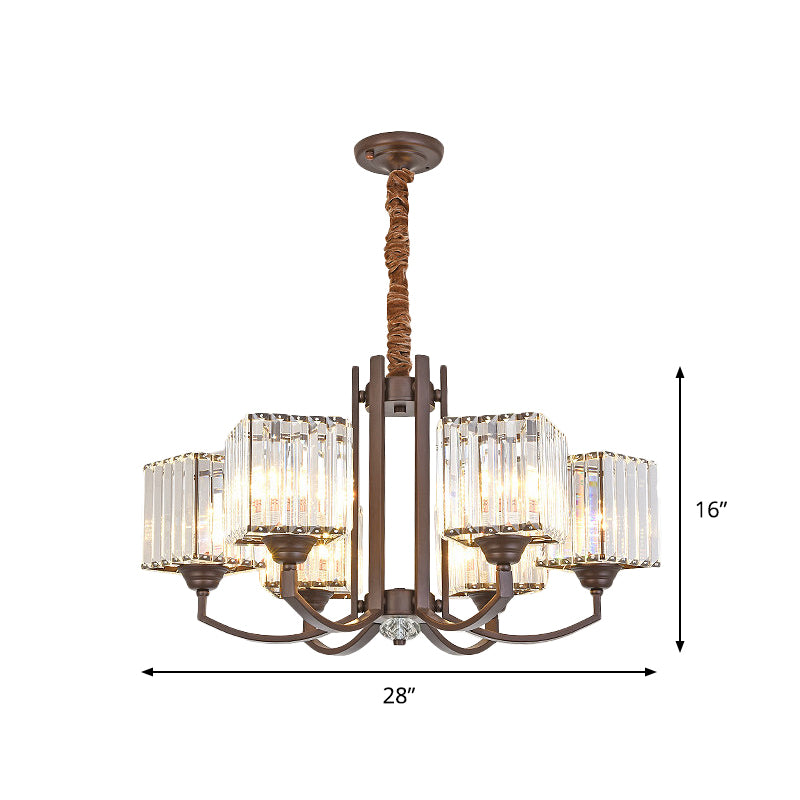 Cuboid Shape Dining Room Chandelier Crystal Block 3/6 Lights Modernist Pendant Lamp Fixture in Coffee Clearhalo 'Ceiling Lights' 'Chandeliers' 'Modern Chandeliers' 'Modern' Lighting' 979643