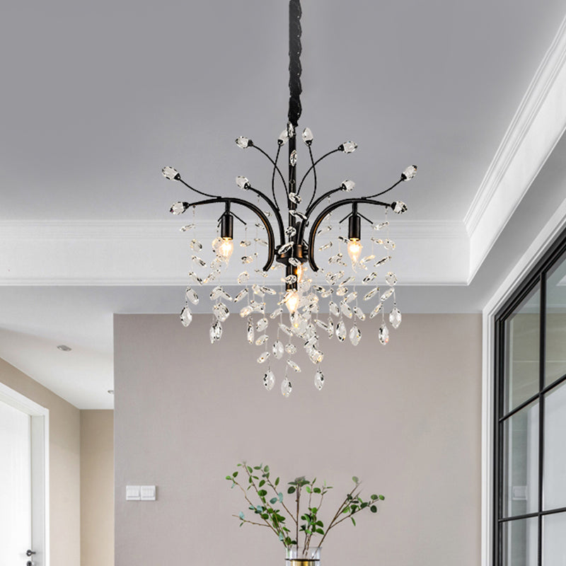 Branching Beveled Crystal Pendant Light Kit Modernism 4 Bulbs Black Finish Candle Chandelier Lamp Clearhalo 'Ceiling Lights' 'Chandeliers' 'Modern Chandeliers' 'Modern' Lighting' 979654