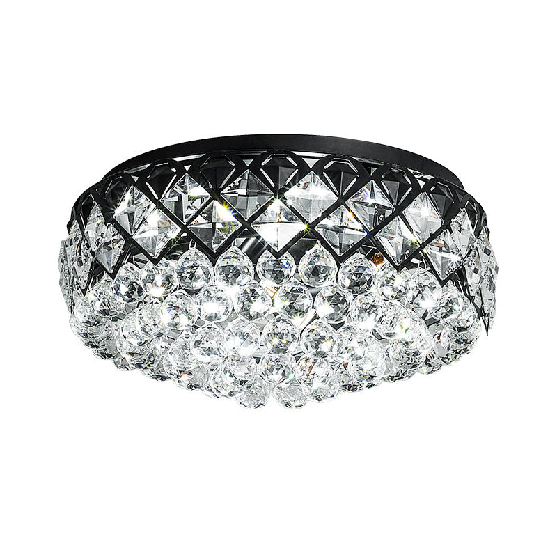 Black Drum Flush Mount Lighting Modern 7 Lights Crystal Balls Flushmount Lamp for Bedroom Clearhalo 'Ceiling Lights' 'Close To Ceiling Lights' 'Close to ceiling' 'Flush mount' Lighting' 979690