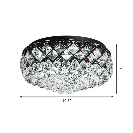 Black Drum Flush Mount Lighting Modern 7 Lights Crystal Balls Flushmount Lamp for Bedroom Clearhalo 'Ceiling Lights' 'Close To Ceiling Lights' 'Close to ceiling' 'Flush mount' Lighting' 979691