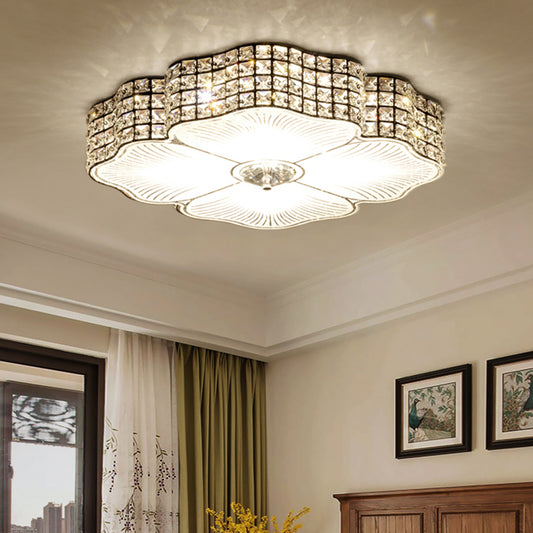 Contemporary LED Ceiling Flush with Crystal-Encrusted Shade Black Flower Flush Mounted Light Black Clearhalo 'Ceiling Lights' 'Close To Ceiling Lights' 'Close to ceiling' 'Flush mount' Lighting' 979708