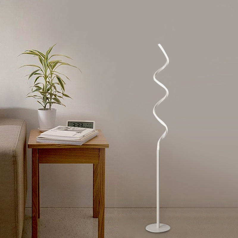 Spiral Shaped Floor Reading Light Modern Metal LED Bedroom Standing Lamp in Black/White Clearhalo 'Floor Lamps' 'Lamps' Lighting' 979756