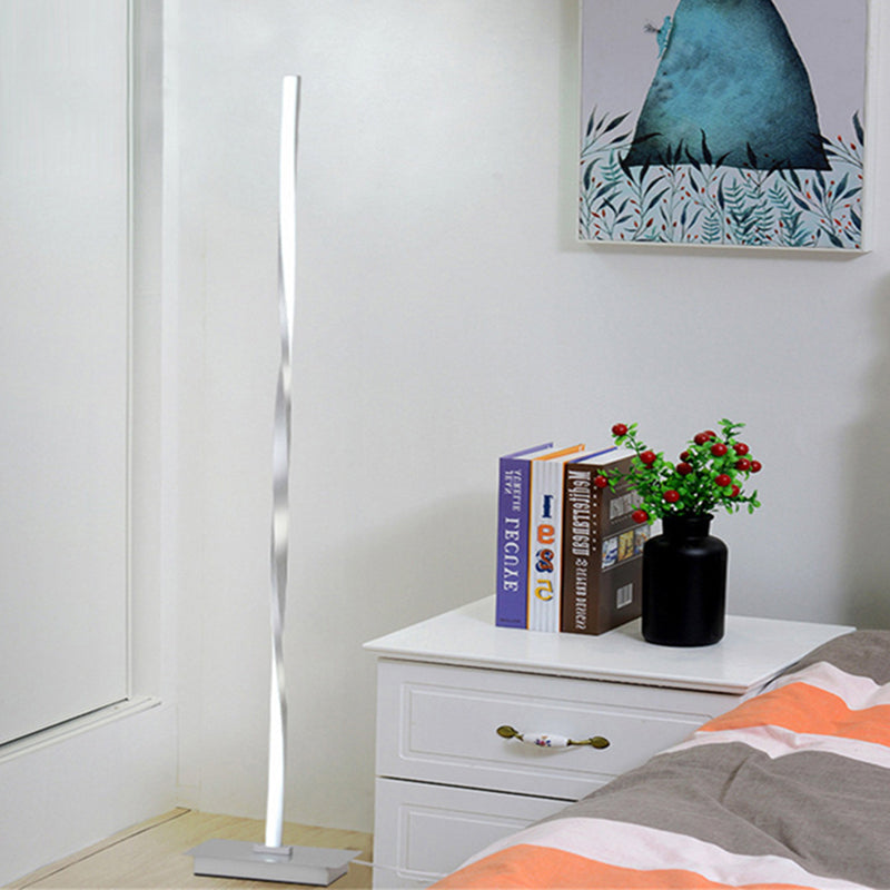 Metallic Spiral Line Floor Reading Lamp Minimalist Black/Silver LED Stand Up Lighting in Warm/White/Natural Light Clearhalo 'Floor Lamps' 'Lamps' Lighting' 979787