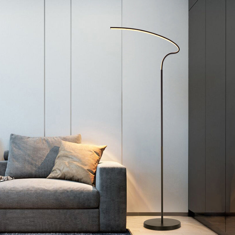 Modernist Curved Standing Lamp Metal LED Bedside Reading Floor Lighting in Black/White Black Clearhalo 'Floor Lamps' 'Lamps' Lighting' 979830