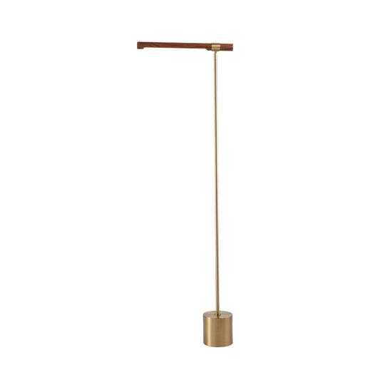 Modern Style Right Angle Arm Metal Floor Lamp for Bedroom Gold Floor Lighting with Wood Shade in White/Warm Light Clearhalo 'Floor Lamps' 'Iluminación' 'Lámparas de Pie' 'Lámparas' Hogar' 979860