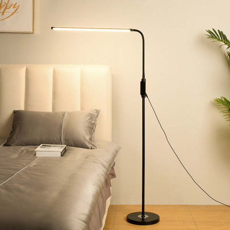 Adjustable Metallic Linear Standing Lamp Modernist Black/White LED Floor Reading Light with Switch Black Clearhalo 'Floor Lamps' 'Lamps' Lighting' 979886