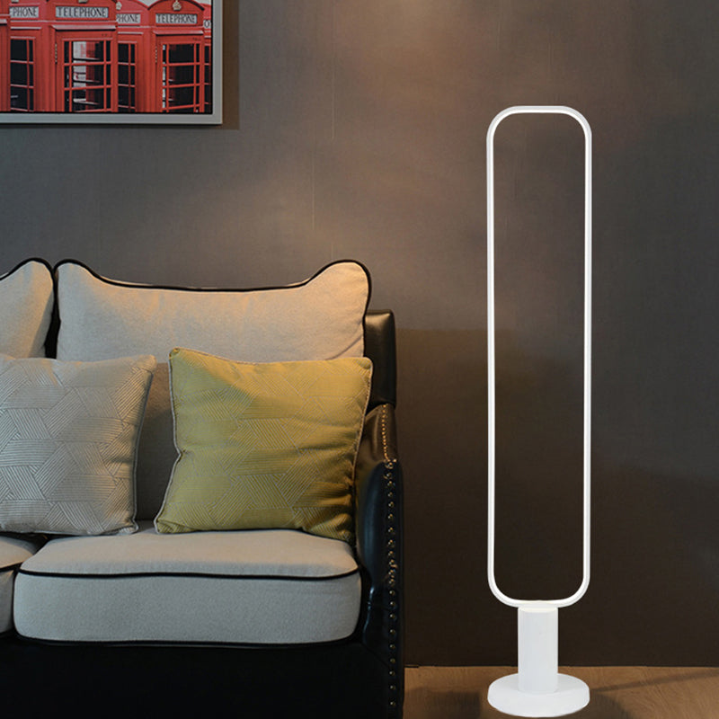 1/2 Tiers Rectangle Standing Light Minimalist Metal LED Bedroom Reading Floor Lamp in Black/White White 1 Tier Clearhalo 'Floor Lamps' 'Lamps' Lighting' 979906