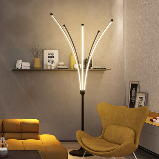 Simplicity Flower-Like Standing Light Acrylic LED Bedroom Reading Floor Lamp in Black Black Clearhalo 'Floor Lamps' 'Lamps' Lighting' 979972