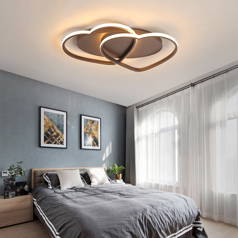 Metal Double Heart Flush Mount Light Romantic Ceiling Lamp in Brown for Study Room Brown Clearhalo 'Ceiling Lights' 'Close To Ceiling Lights' 'Close to ceiling' 'Flush mount' Lighting' 980628