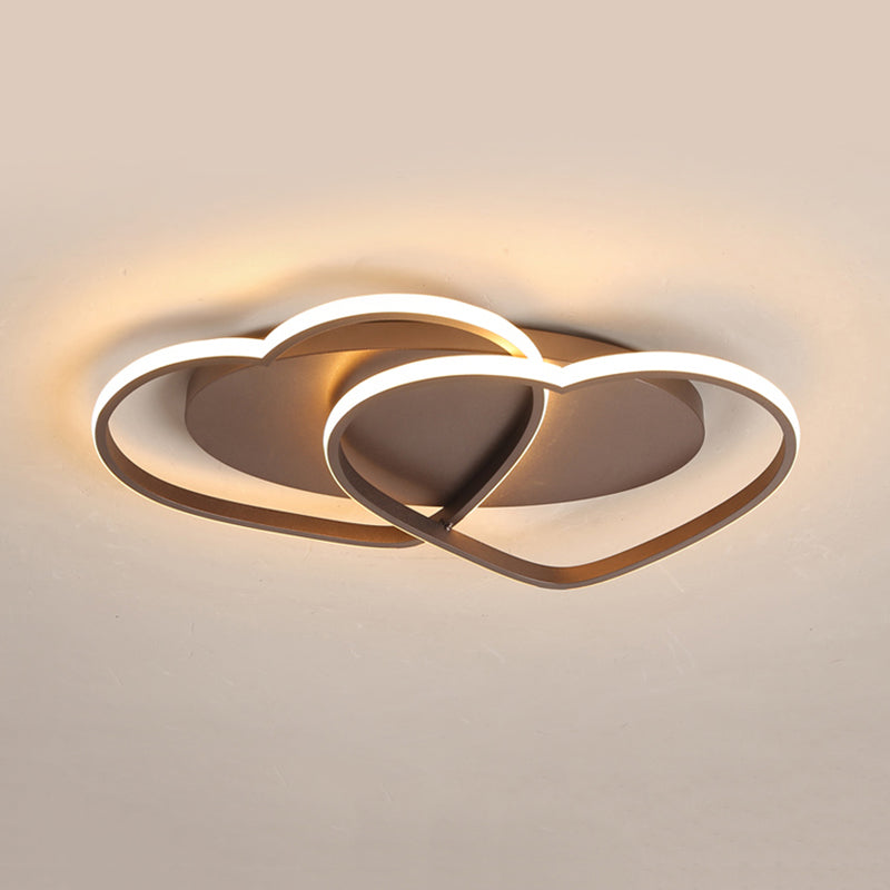 Metal Double Heart Flush Mount Light Romantic Ceiling Lamp in Brown for Study Room Clearhalo 'Ceiling Lights' 'Close To Ceiling Lights' 'Close to ceiling' 'Flush mount' Lighting' 980629