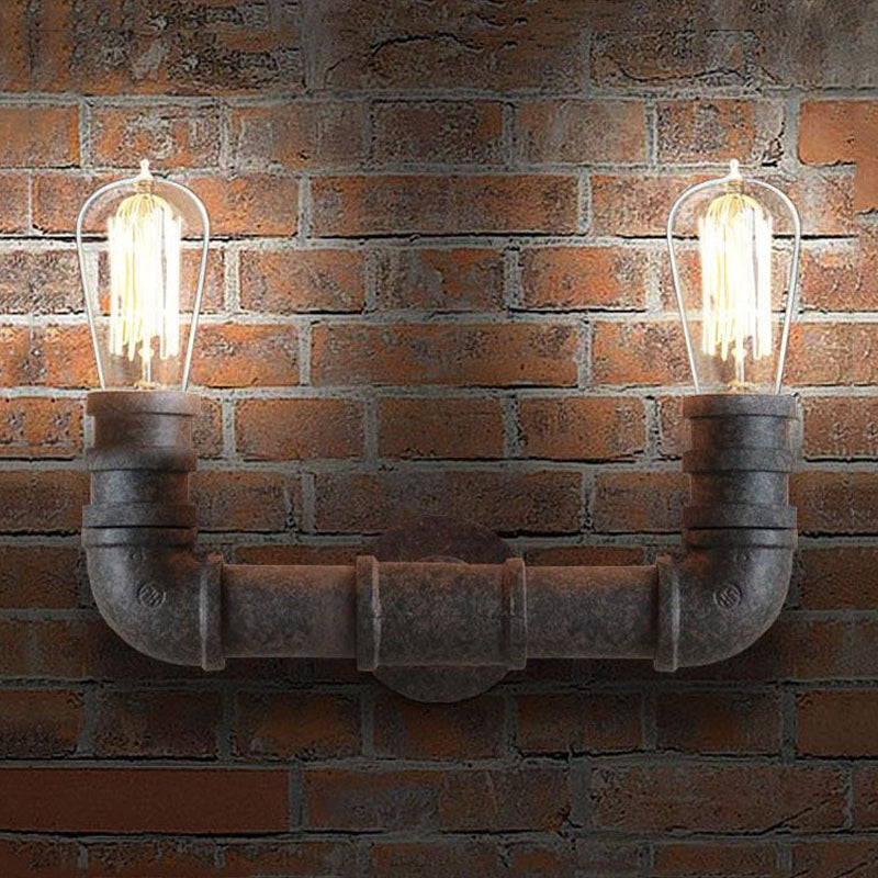 Farmhouse U-Shaped Wall Sconce Lighting with Pipe 2 Lights Wrought Iron Wall Lighting in Weathered Bronze Clearhalo 'Art deco wall lights' 'Cast Iron' 'Glass' 'Industrial wall lights' 'Industrial' 'Middle century wall lights' 'Modern' 'Rustic wall lights' 'Tiffany' 'Traditional wall lights' 'Wall Lamps & Sconces' 'Wall Lights' Lighting' 980692