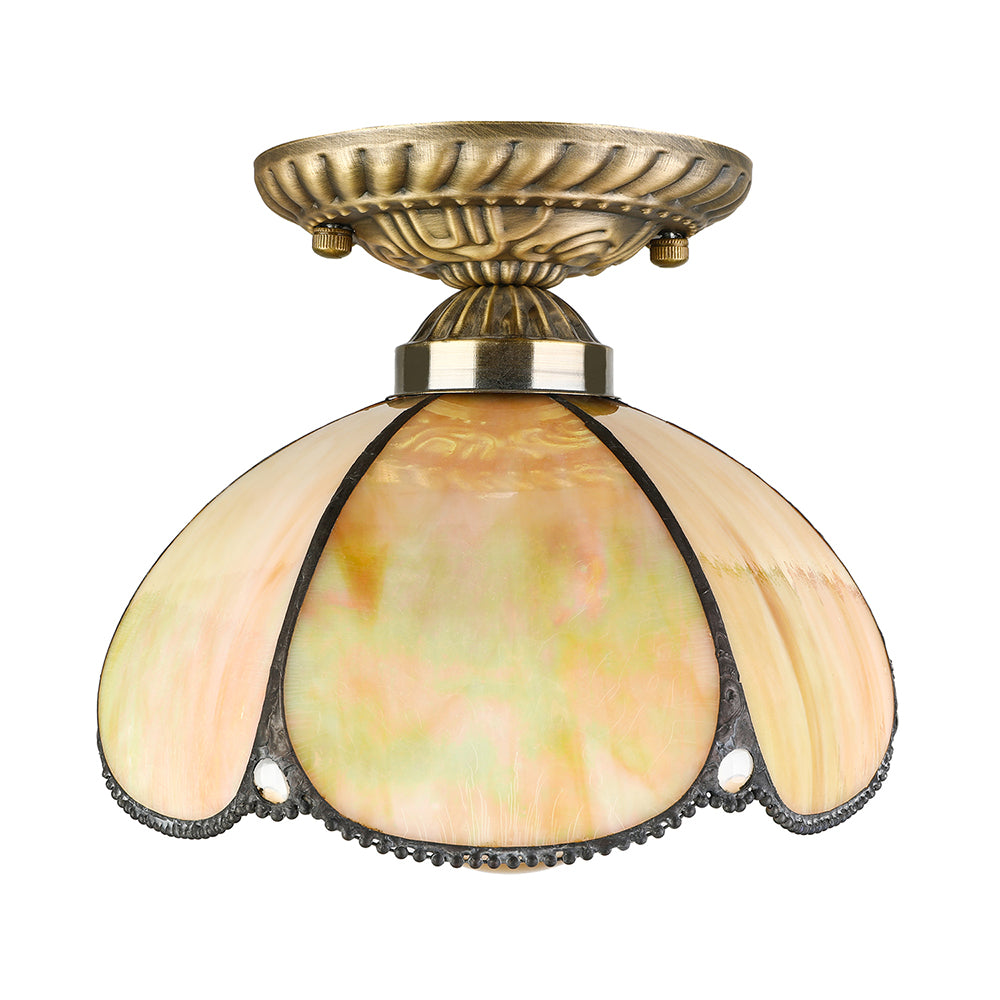 Beige Domed Ceiling Mount Light 1 Head Tiffany Antique Art Glass Ceiling Light for Kitchen Clearhalo 'Ceiling Lights' 'Close To Ceiling Lights' 'Close to ceiling' 'Glass shade' 'Glass' 'Island Lights' 'Semi-flushmount' 'Tiffany close to ceiling' 'Tiffany' Lighting' 98089