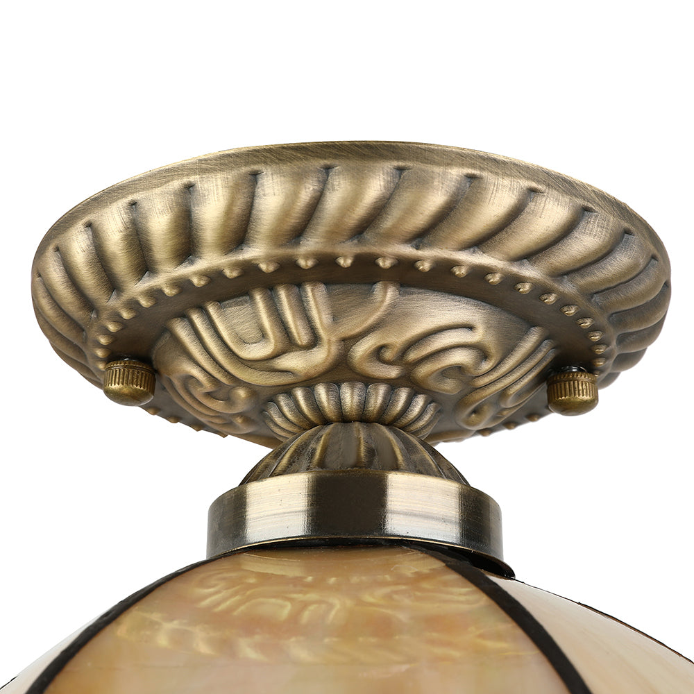 Beige Domed Ceiling Mount Light 1 Head Tiffany Antique Art Glass Ceiling Light for Kitchen Clearhalo 'Ceiling Lights' 'Close To Ceiling Lights' 'Close to ceiling' 'Glass shade' 'Glass' 'Island Lights' 'Semi-flushmount' 'Tiffany close to ceiling' 'Tiffany' Lighting' 98094