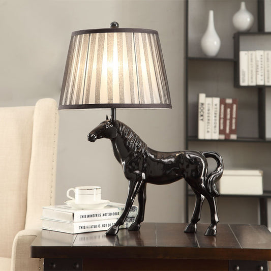1 Light Tapered Table Light Antiqued White Fabric Desk Lamp with Animal Base White Clearhalo 'Lamps' 'Table Lamps' Lighting' 982059