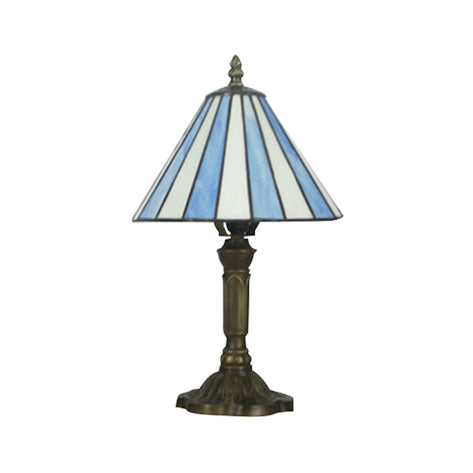 1 Light Conical Desk Light Tiffany Simple Style Glass Desk Lamp in Blue for Bedroom Lighting Clearhalo 'Lamps' 'Table Lamps' Lighting' 98205