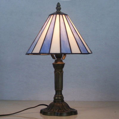 1 Light Conical Desk Light Tiffany Simple Style Glass Desk Lamp in Blue for Bedroom Lighting Blue Clearhalo 'Lamps' 'Table Lamps' Lighting' 98206