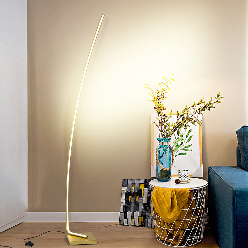 Metallic Curved Reading Floor Lamp Simplicity Black/White/Gold LED Bedside Stand Up Lighting in Warm/White Light Clearhalo 'Floor Lamps' 'Lamps' Lighting' 982085