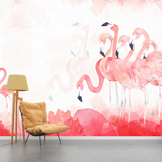 Extra Large Mural Wallpaper Nordic Novelty Flamingo Wall Art in Pastel Pink Clearhalo 'Wall Decor' 'Wall Mural' 982161