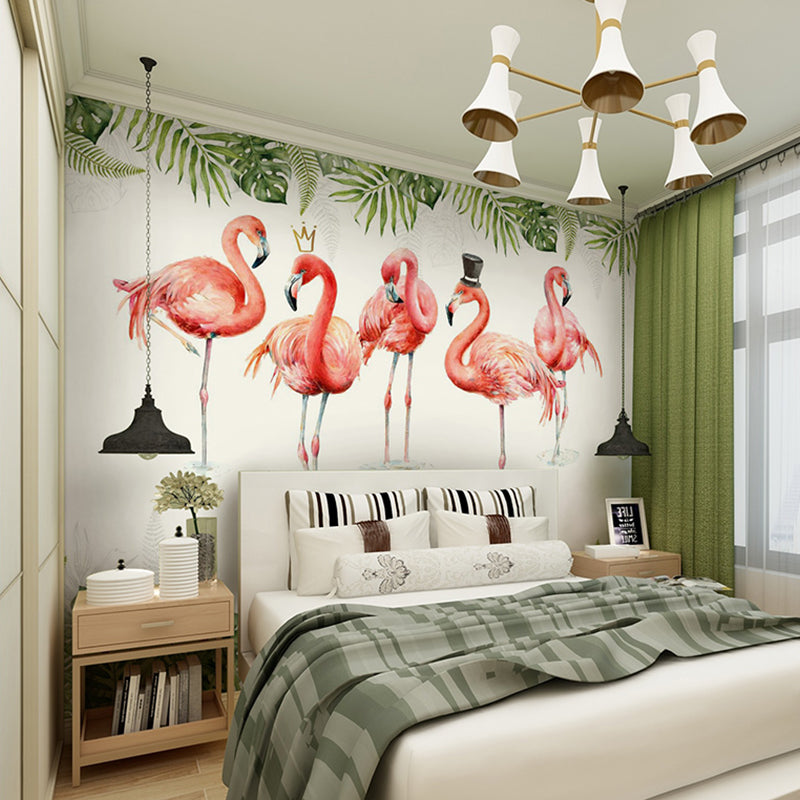 Illustration Style Flamingo Large Mural for Living Room and Gallery, Customized Size Available Clearhalo 'Wall Decor' 'Wall Mural' 982173