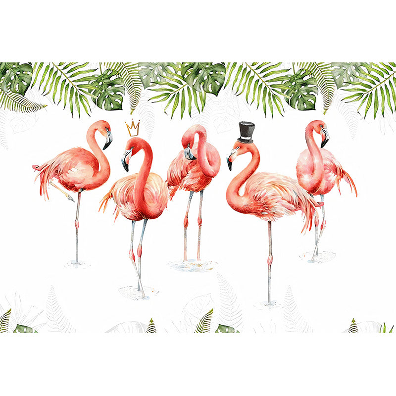 Illustration Style Flamingo Large Mural for Living Room and Gallery, Customized Size Available Clearhalo 'Wall Decor' 'Wall Mural' 982174