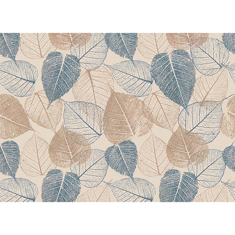 American Blue and Brown Mural with Autumn Leaf Design for Living Room and Gallery, Non-Woven Material Clearhalo 'Wall Decor' 'Wall Mural' 982186