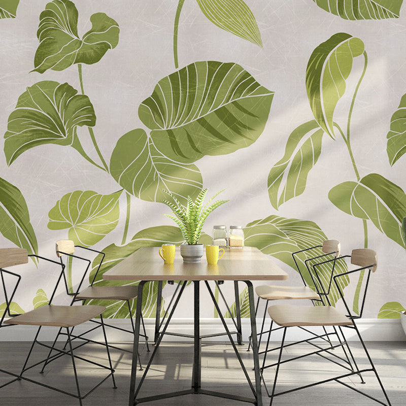 Luxurious Leaf Mural Wallpaper Pastel Green Fresh Wall Covering for Home Decoration Clearhalo 'Wall Decor' 'Wall Mural' 982190