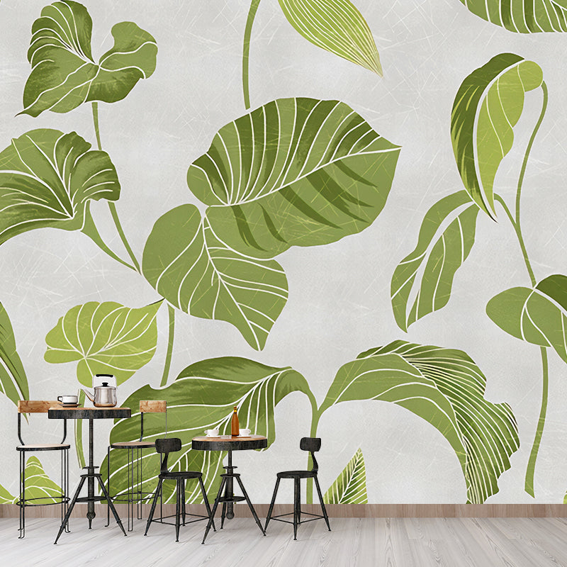 Luxurious Leaf Mural Wallpaper Pastel Green Fresh Wall Covering for Home Decoration Clearhalo 'Wall Decor' 'Wall Mural' 982191