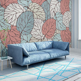 Full Size Mural Wallpaper for Living Room, Summer Leaf in Blue and Red, Stain-Resistant Clearhalo 'Wall Decor' 'Wall Mural' 982196