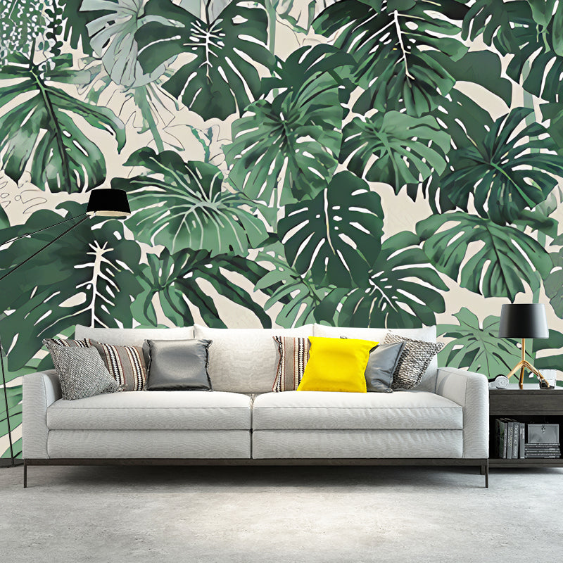 Decorative Non-Woven Mural Wallpaper Tropical Leaf Wall Decor for Gallery and Theme Restaurant Green Clearhalo 'Wall Decor' 'Wall Mural' 982212