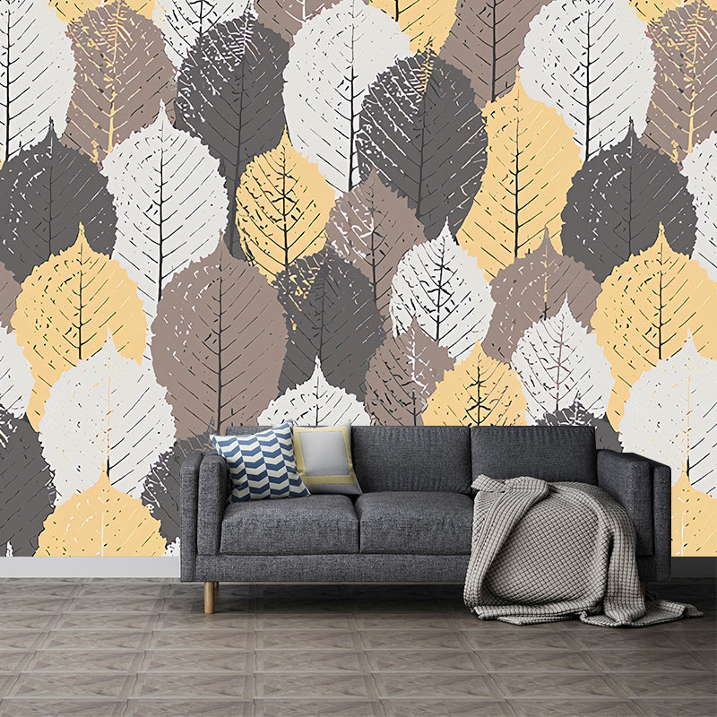 Minimalist Yellow Autumn Leaf Mural Extra Large Living Room Wall Covering Clearhalo 'Wall Decor' 'Wall Mural' 982233