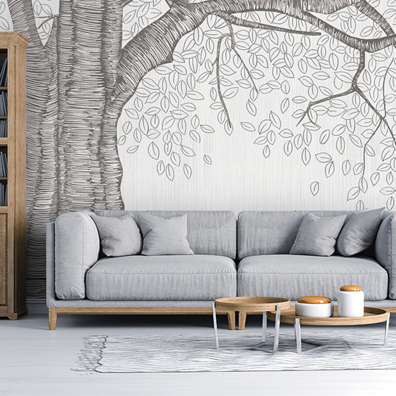 Stain-Resistant Swirled Tree Mural Non-Woven Fabric Nostalgic Wall Covering in Grey for Coffee Shop and Gallery Clearhalo 'Wall Decor' 'Wall Mural' 982244