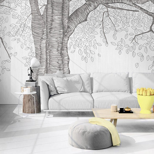 Stain-Resistant Swirled Tree Mural Non-Woven Fabric Nostalgic Wall Covering in Grey for Coffee Shop and Gallery Clearhalo 'Wall Decor' 'Wall Mural' 982245