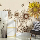 Sunflower Wall Art in Yellow, Nostalgic Countryside Mural Wallpaper for Home Decor Clearhalo 'Wall Decor' 'Wall Mural' 982291