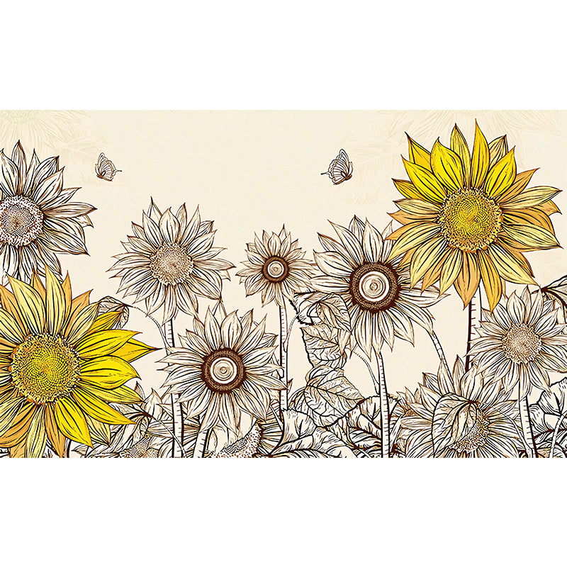 Sunflower Wall Art in Yellow, Nostalgic Countryside Mural Wallpaper for Home Decor Clearhalo 'Wall Decor' 'Wall Mural' 982294