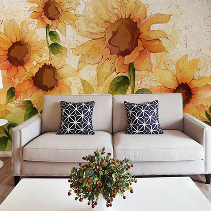 Whole Illustration Sunflower Wall Decor for Children's Bedroom, Customized Size Available Yellow Clearhalo 'Wall Decor' 'Wall Mural' 982308