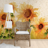 Whole Illustration Sunflower Wall Decor for Children's Bedroom, Customized Size Available Clearhalo 'Wall Decor' 'Wall Mural' 982309