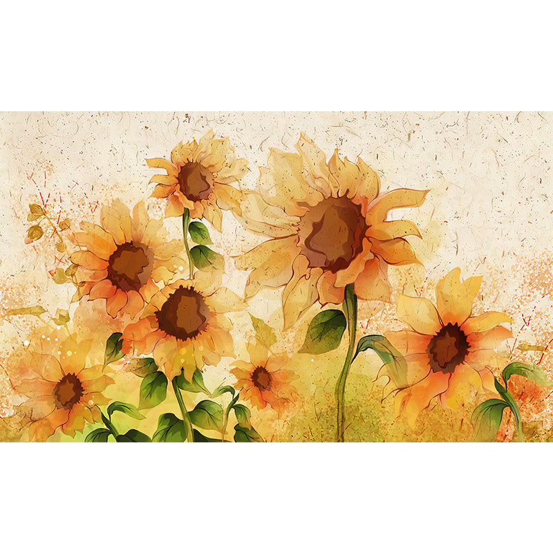 Whole Illustration Sunflower Wall Decor for Children's Bedroom, Customized Size Available Clearhalo 'Wall Decor' 'Wall Mural' 982312