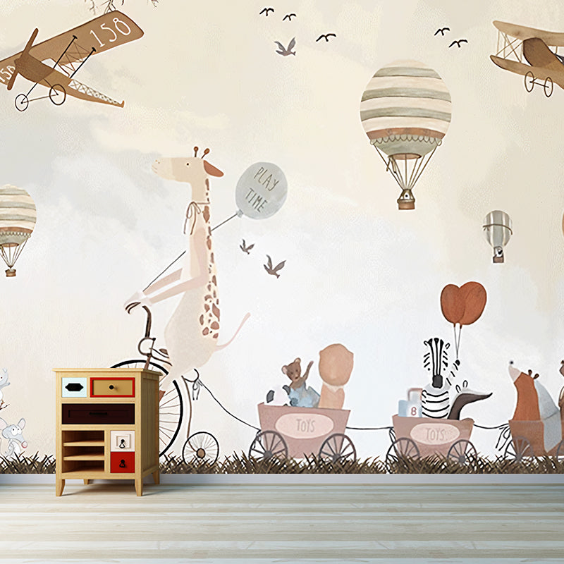 Whole Wall Covering Pastel Brown Giraffe Non-Woven Fabric Mural Wallpaper for Kid, Personalized Size Available Clearhalo 'Wall Decor' 'Wall Mural' 982358