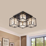 Cuboid Shade Semi Mount Lighting Modernist 4 Lights Black Flush Ceiling Lamp with Frame Black Clearhalo 'Ceiling Lights' 'Close To Ceiling Lights' 'Close to ceiling' 'Semi-flushmount' Lighting' 982515