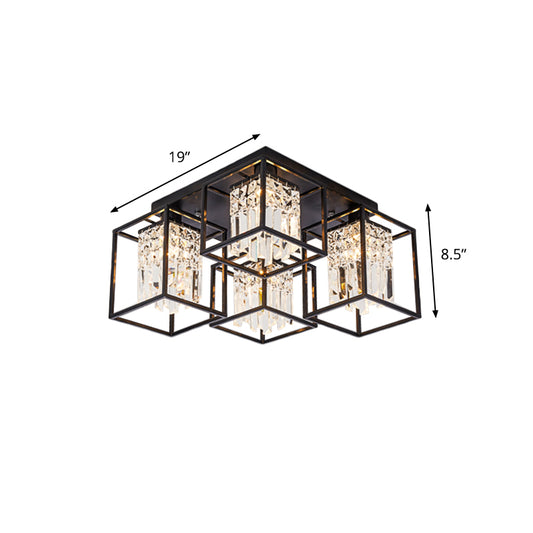 Cuboid Shade Semi Mount Lighting Modernist 4 Lights Black Flush Ceiling Lamp with Frame Clearhalo 'Ceiling Lights' 'Close To Ceiling Lights' 'Close to ceiling' 'Semi-flushmount' Lighting' 982518