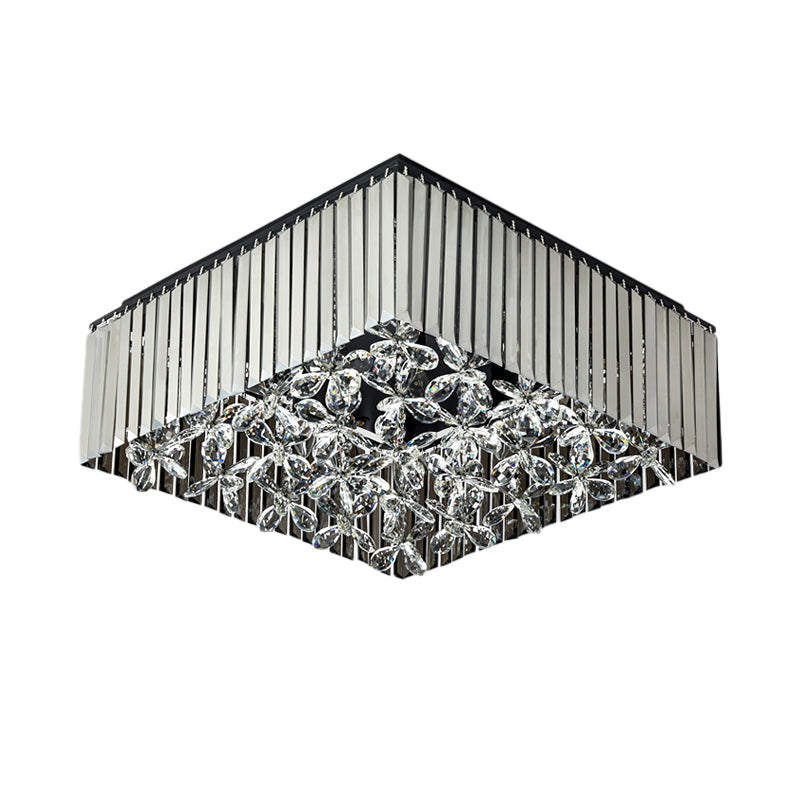 Squared Bedroom Flush Mount Smoke Gray Crystal 7 Heads Modernism Flush Light Fixture with Flower Droplet Inside Clearhalo 'Ceiling Lights' 'Close To Ceiling Lights' 'Close to ceiling' 'Flush mount' Lighting' 982521