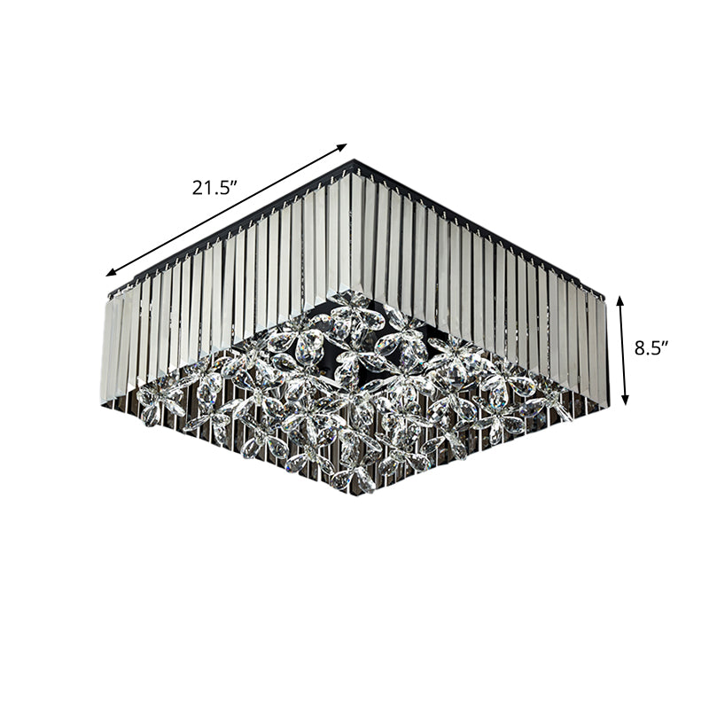 Squared Bedroom Flush Mount Smoke Gray Crystal 7 Heads Modernism Flush Light Fixture with Flower Droplet Inside Clearhalo 'Ceiling Lights' 'Close To Ceiling Lights' 'Close to ceiling' 'Flush mount' Lighting' 982522