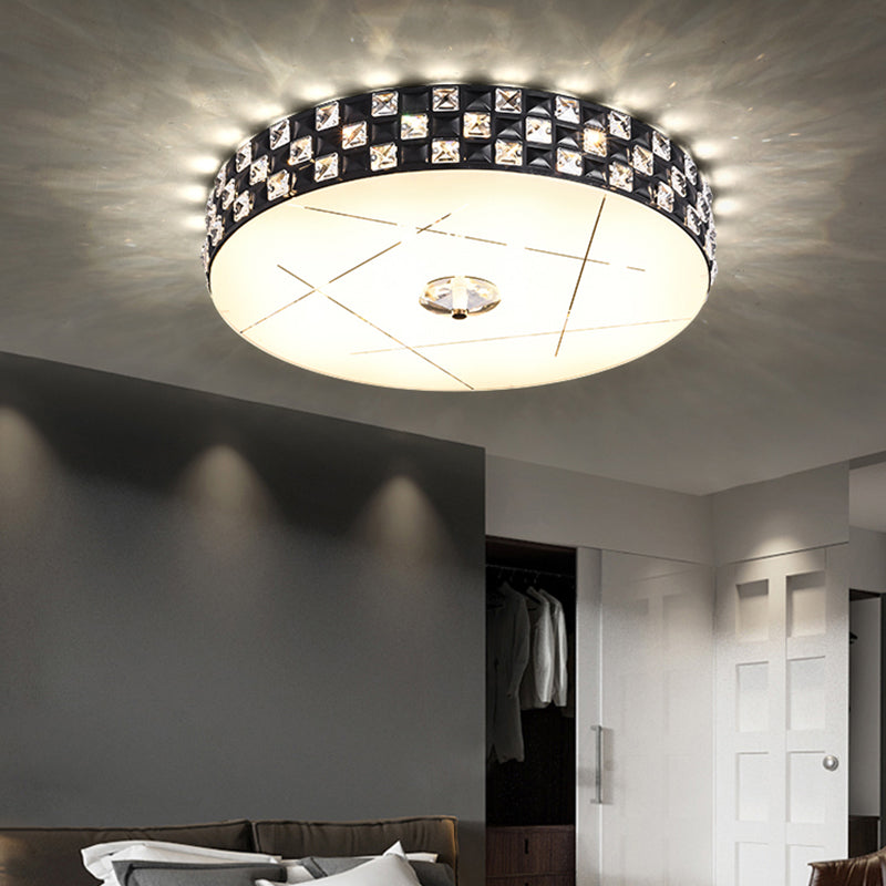 Crystal-Encrusted Round Ceiling Mounted Light Simple LED Black Flushmount Lamp for Bedroom Black Clearhalo 'Ceiling Lights' 'Close To Ceiling Lights' 'Close to ceiling' 'Flush mount' Lighting' 982523