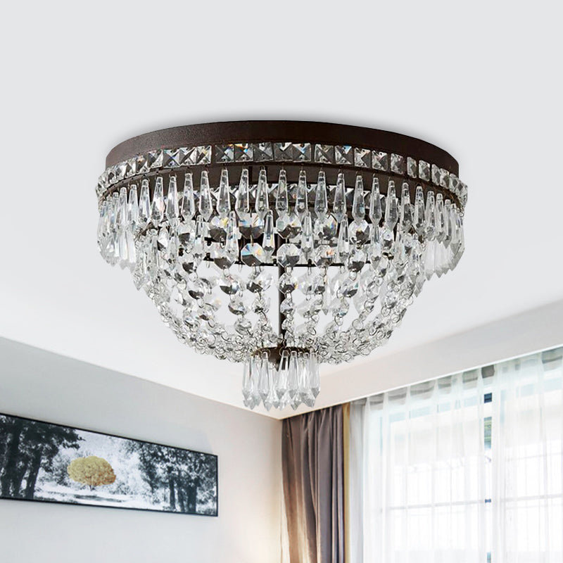 Dome Frame Clear Crystal Strand Flush Mount Modernism 3-Light Black Flush Ceiling Light Fixture Clear Clearhalo 'Ceiling Lights' 'Close To Ceiling Lights' 'Close to ceiling' 'Flush mount' Lighting' 982531