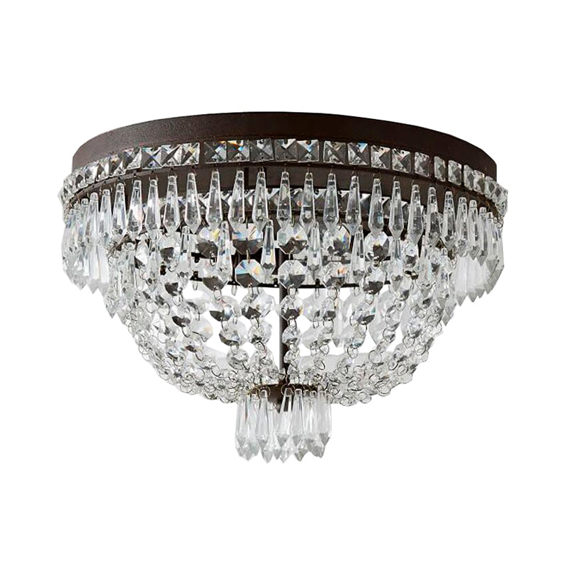 Dome Frame Clear Crystal Strand Flush Mount Modernism 3-Light Black Flush Ceiling Light Fixture Clearhalo 'Ceiling Lights' 'Close To Ceiling Lights' 'Close to ceiling' 'Flush mount' Lighting' 982532